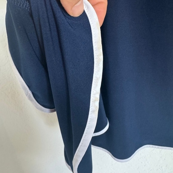 Coco Bianco Dark Blue Top - Round Neck Bell Sleeves, With White Trim Size Large - Picture 9 of 9